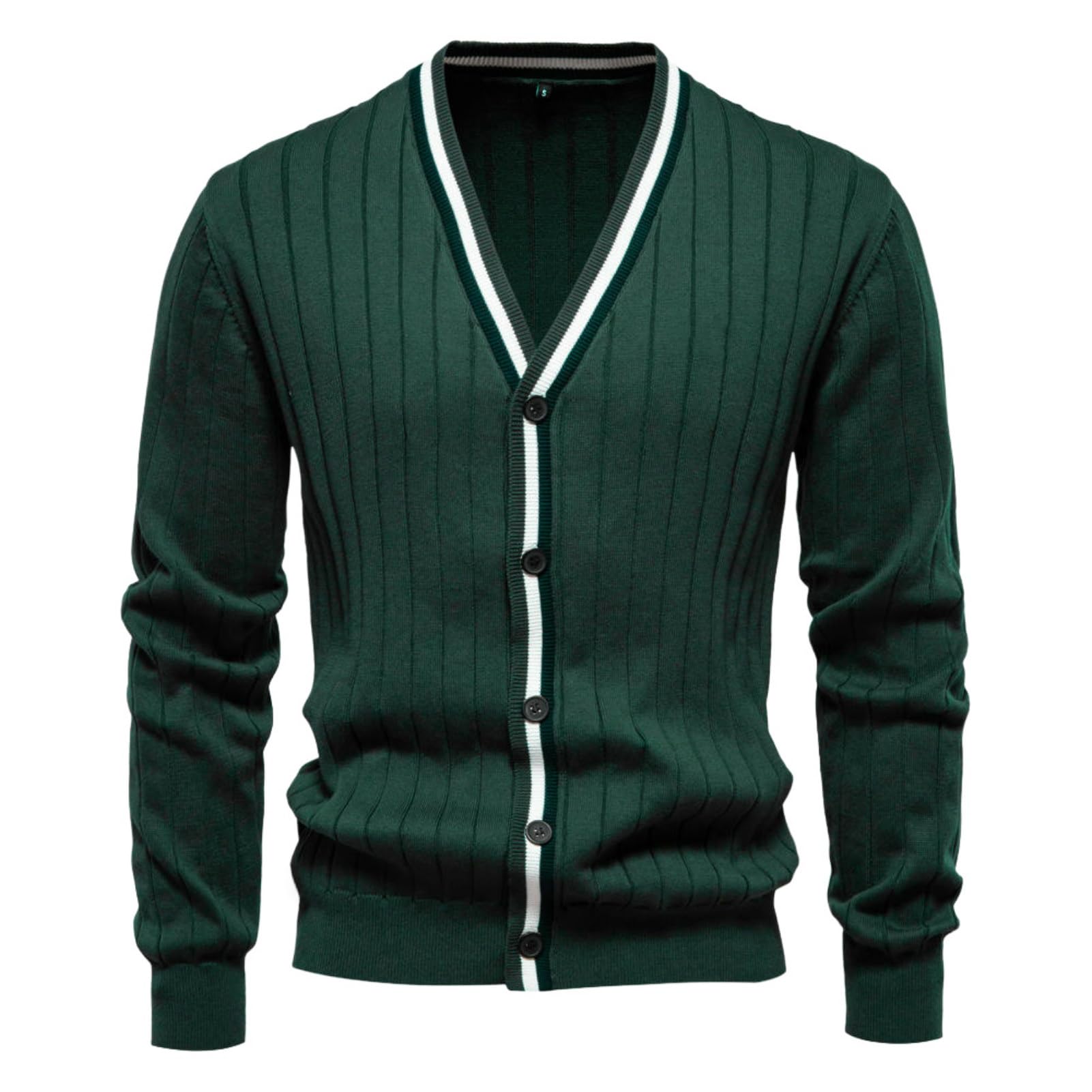 Jersey de punto para hombre con acabado suave cárdigan elegante de cuello en V para invierno 8