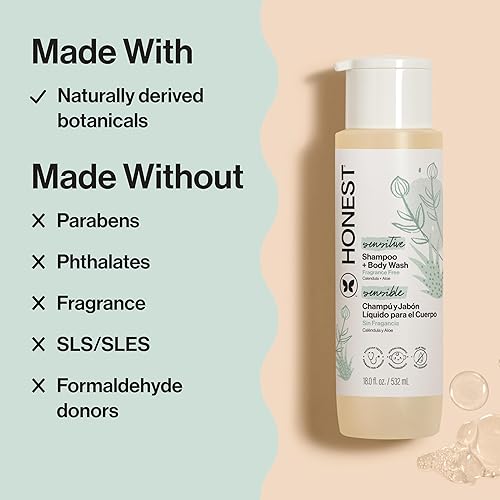 Miniatura 4 de The Honest Company Champú y gel de baño 2 en 1, sin fragancia, suave, sin desgarros, hipoalergénico, derivado de forma natural, piel sensible, 18