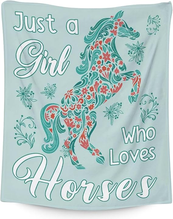 Mercuryelf Horse Blanket Gift - 40x50 Inches Trendy Throw Blankets for Girls - Mint Green Soft, Fuzzy & Warm Throws for Travel, Office