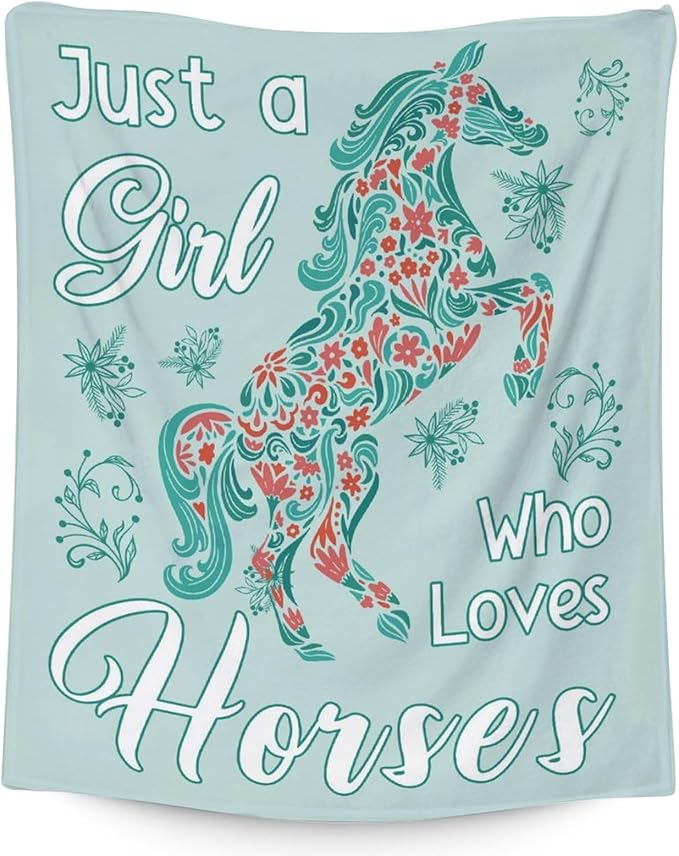 Mercuryelf Horse Blanket Gift - 40x50 Inches Trendy Throw Blankets for Girls - Mint Green Soft, Fuzzy & Warm Throws for Travel, Office