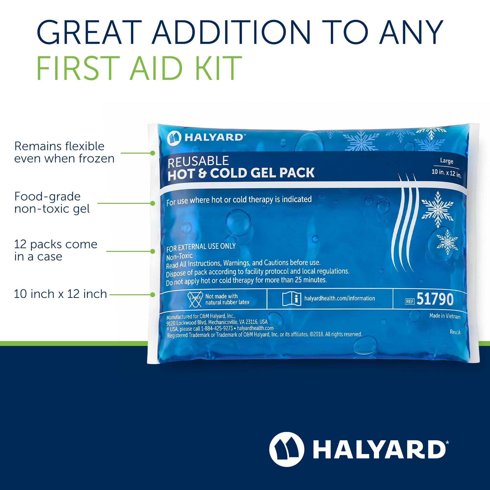 HALYARD Confezione da 12-51790 - Confezione da 12-51790 di compressione in gel caldo e freddo, riutilizzabili, per infortuni e gonfiori, 25,4 x 30,5 cm