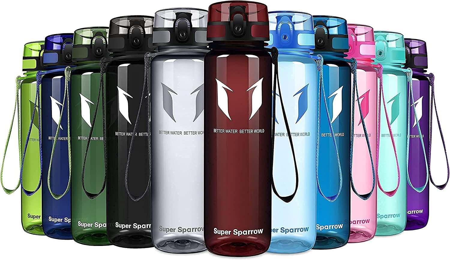 Super Sparrow Sports Water Bottle - 350ml & 500ml & 750ml & 1000ml - Non-Toxic BPA Free & Eco-Friendly Tritan Co-Polyester Plastic - For Running, Gym, Yoga, Outdoors and CampingClimatePartner certified