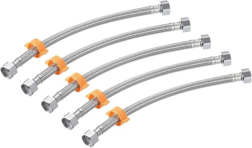Miniatura 7 de uxcell Conector de línea de suministro de grifo, 5 piezas G12 hembra x G12 hembra de 16 pulgadas de largo, trenzado de acero inoxidable 304, tono