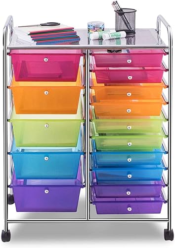 Vista 262 de Giantex - Carrito rodante, 10 cajones, organizador para aula, carrito de almacenamiento con ruedas para útiles escolares, de oficina, hogar, Negro