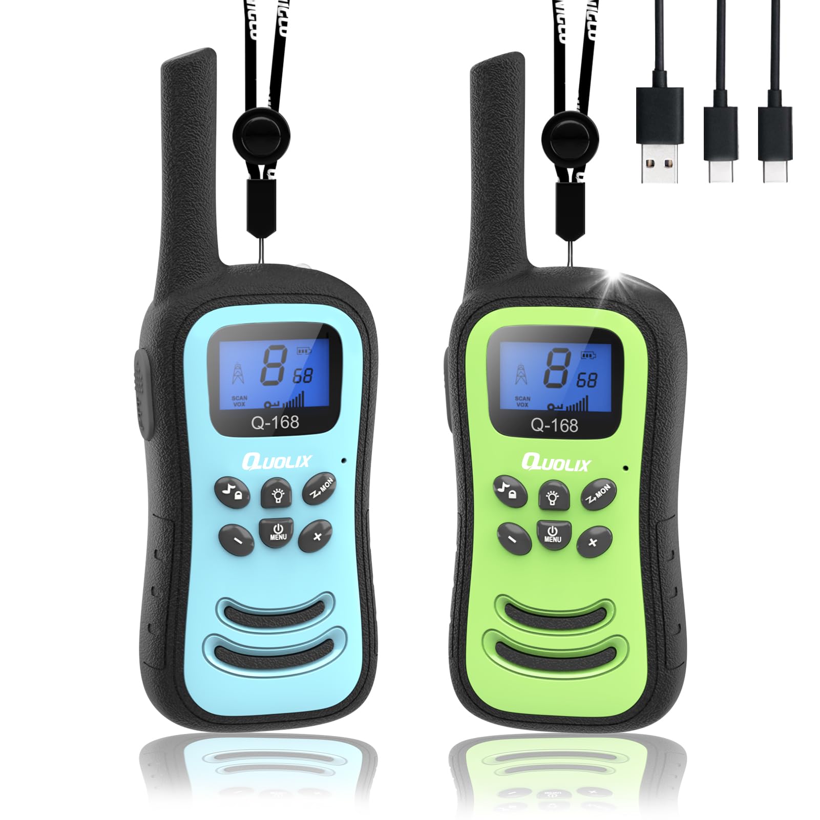 QUOLIX Walkie Talkies for Kids 2 Pack, Rechargeable Kids Walkie Talkies Toy for 3-12 YrO Boys, Long Range Walkie Talkie with 22 Channels & Flashlight