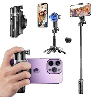 Selfie Stick for iPhone, Mini Tripod for MagSafe, Portable 4-in-1 Phone Tripod Stand with Remote & Cold Shoe Mounts, Fit All 4.7" to 7" Phones for Travel Vlog Photography Video Recording - Amazon product rated Grade B