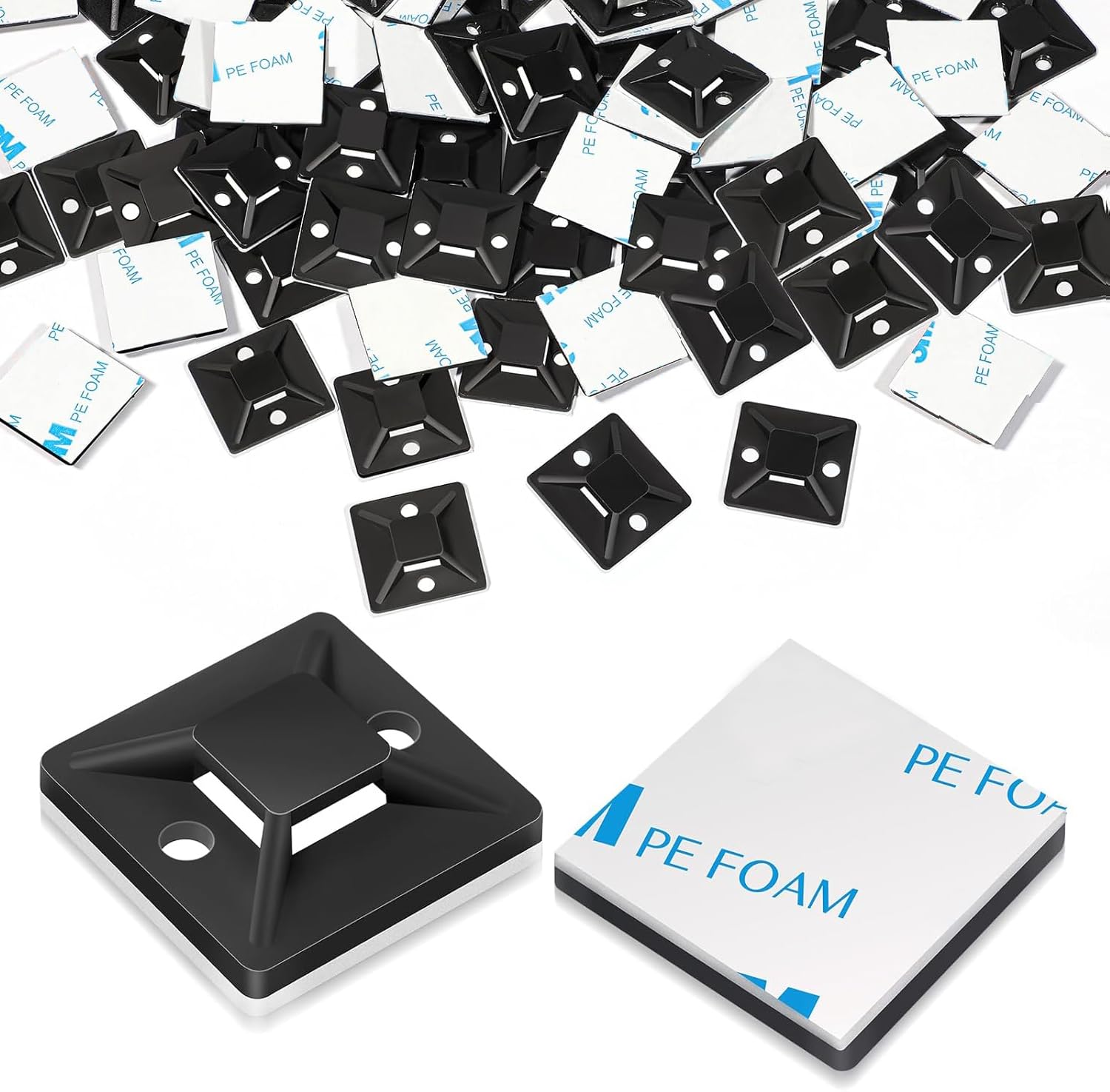 100 Stück Klebesockel für Kabelbinder 18 X 18mm, Selbstklebend Kabelbinder Sockel Klebehalter Halter Kabelschellen Set, Schwarz Klebepads Kabel Halterung für Kabelbefestigung