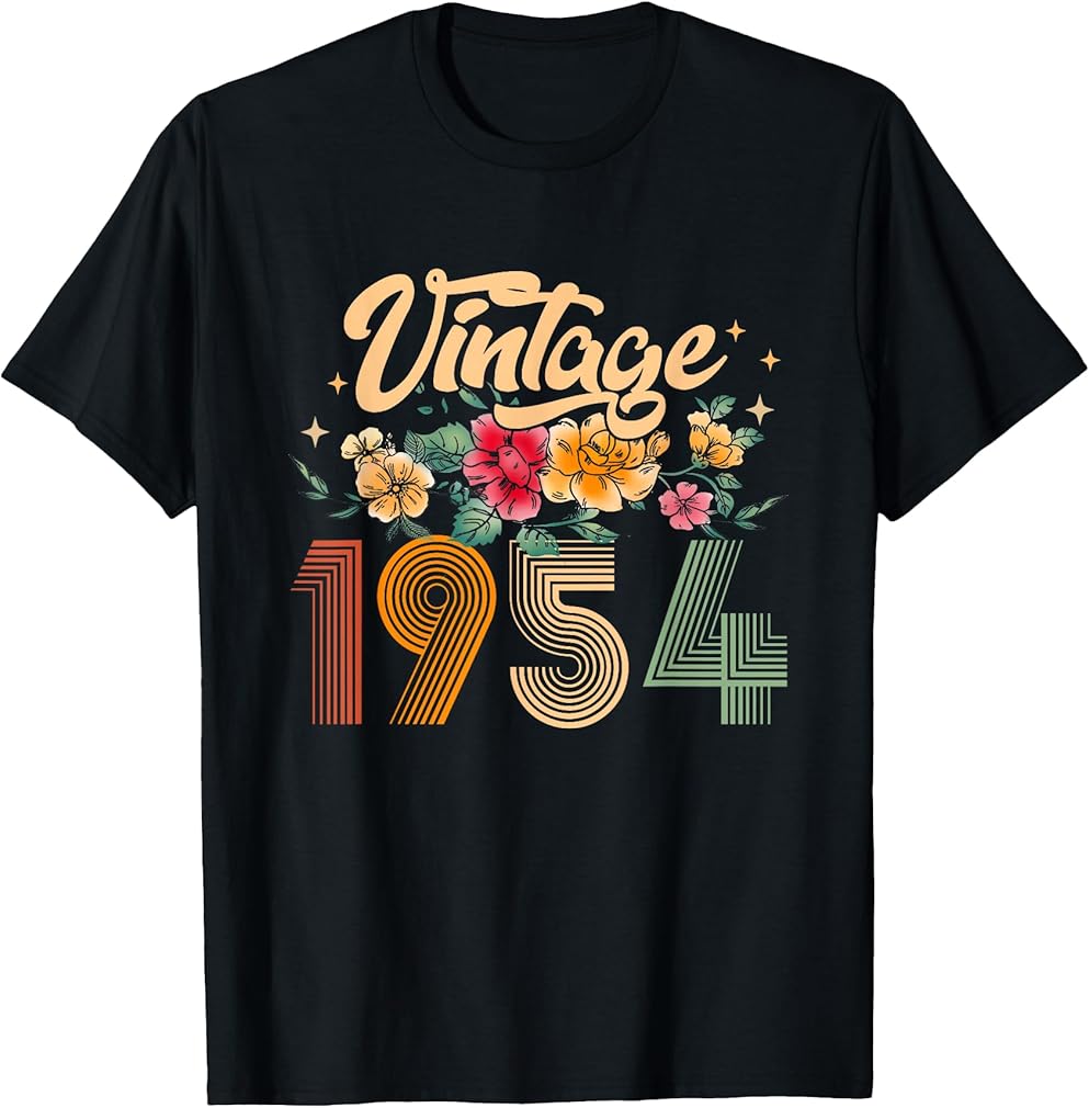Vintage 1954 Made In 1954 Floral 70th Birthday 70 Years Old T-Shirt