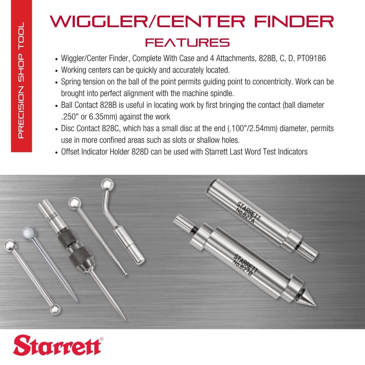 Starrett S828HZ Wiggler und Center Finder komplett mit Koffer und 4 Aufsätzen