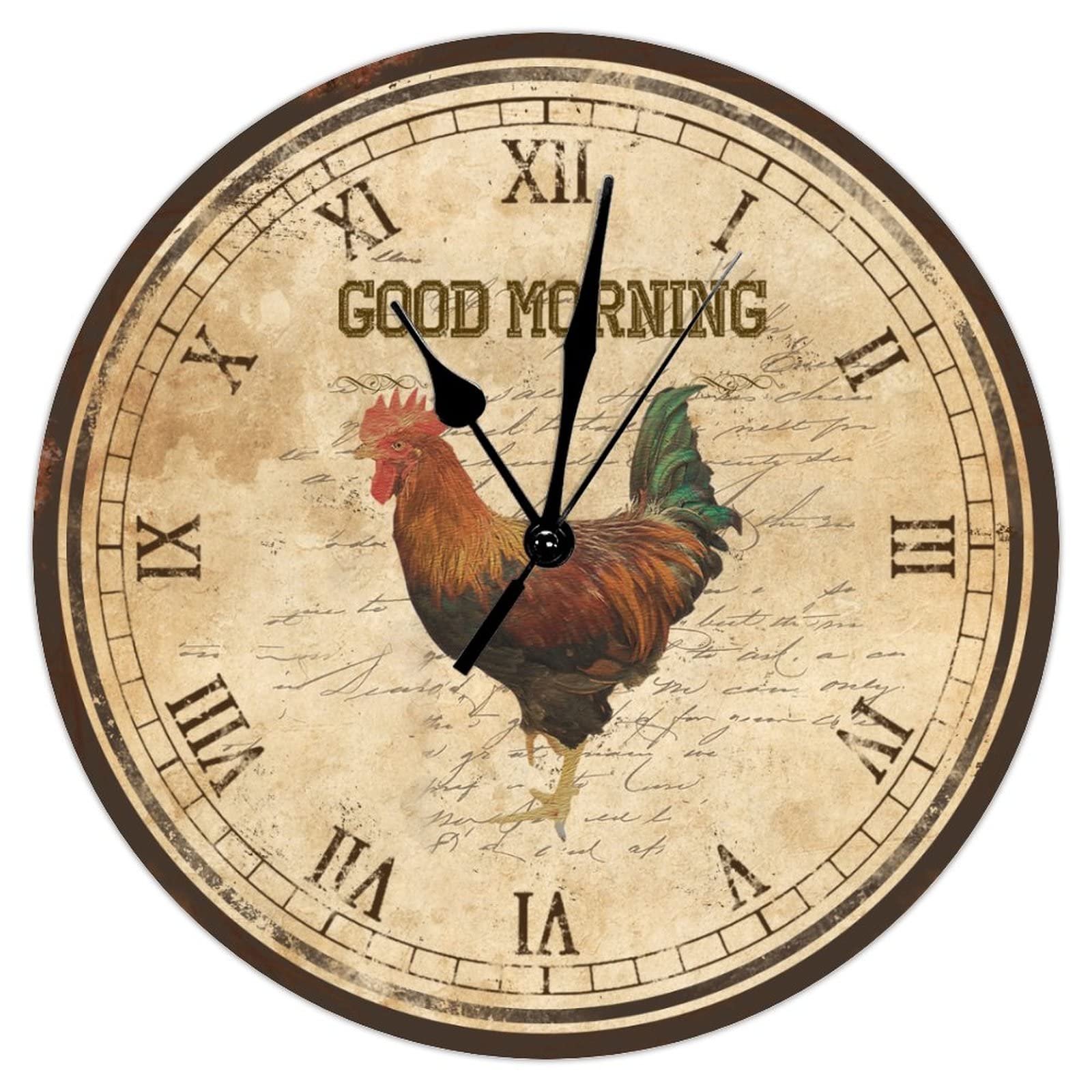 Horloge murale coq de ferme Shabby Chic rétro en bois silencieuse 38cm pour cuisine et salon