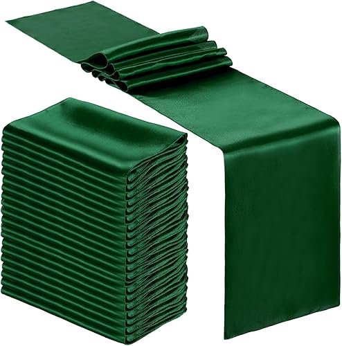 Miniatura 57 de Bencailor 24 caminos de mesa de satén a granel de 12 x 108 pulgadas de largo, mantel de tela suave brillante para banquete de boda, cumpleaños