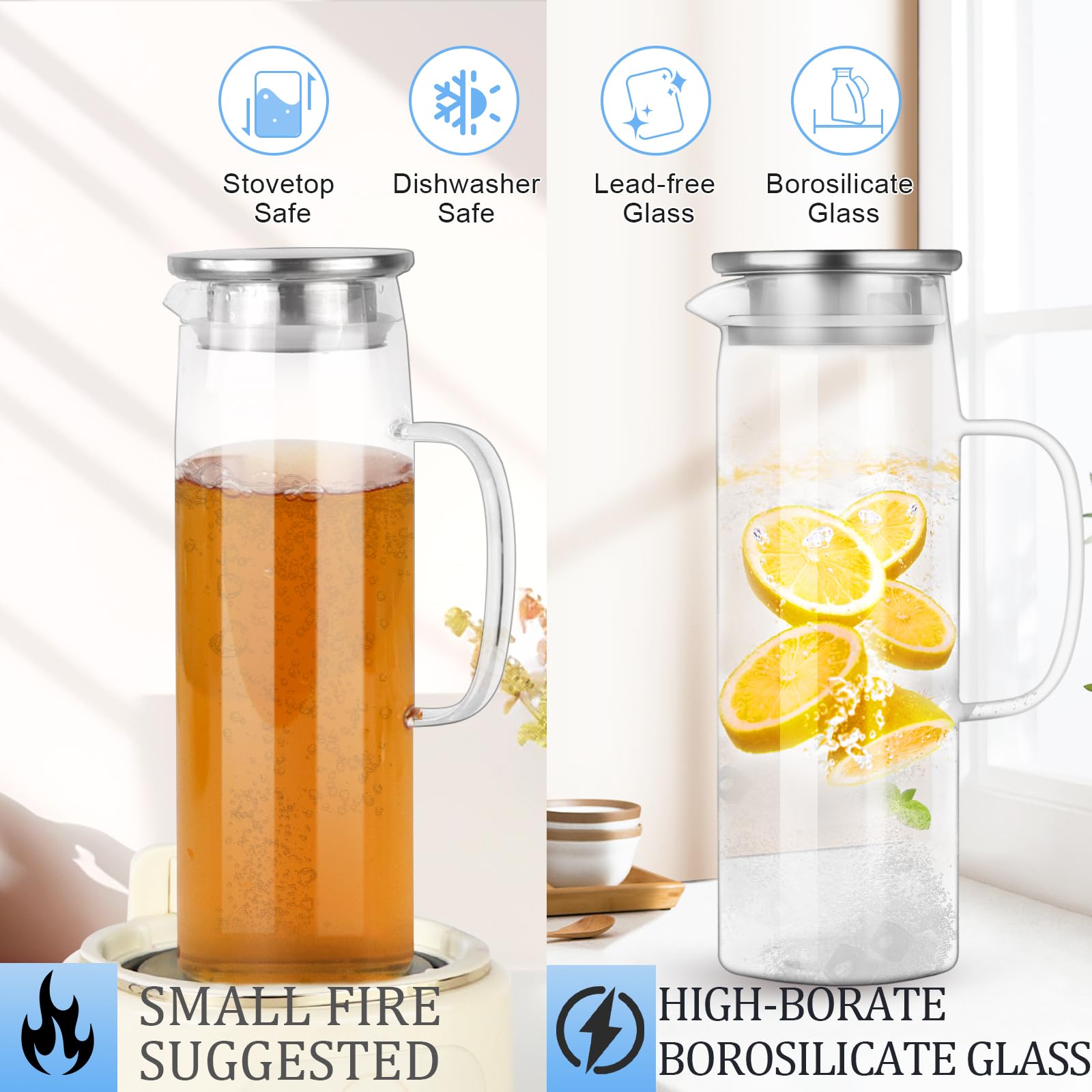 WEXFFU Fridge Door Water Jug, Fridge Jug with Lid, 1.5L/51oz Water Pitcher with Stainless Steel Lid for Hot/Cold Water - Image 3