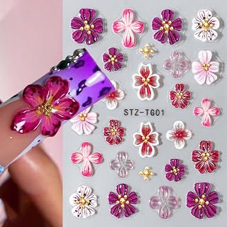 5D Relief Flower Nail Stickers Gummy Jelly Designs Floral Nail Decals Aurora Gradient Transparent Flowers Nail Art Stickers 2PCS Elegant Caramel Blossom Nail Accessories for Women Nail Art