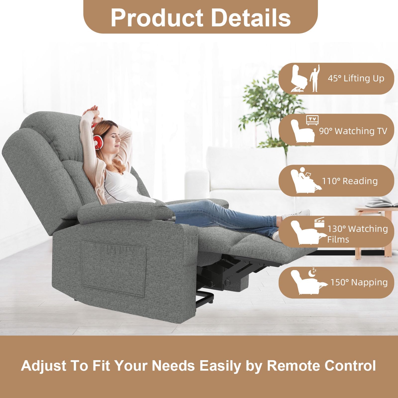 Poltrona Relax Elettrica 150° Poltrone Massaggiante Reclinabile Con Riscaldamento Lombare, Poggiapiedi Esteso, Porte USB + Tipo C, 2 Portabicchieri, Elettrica Alzapersona Poltrona Anziani Sofa
