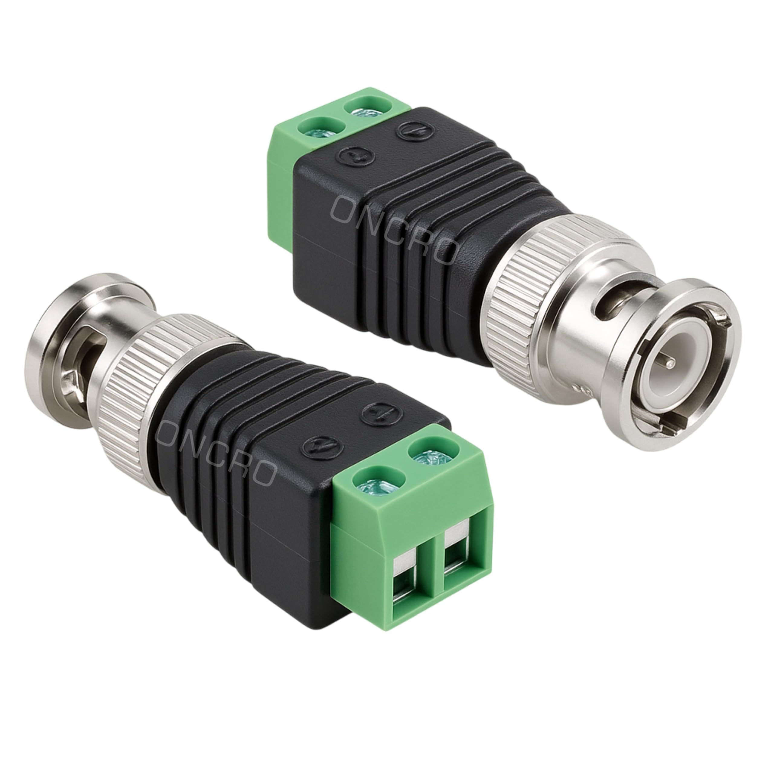 ONCRO® 2PC BNC Connector Green Black Male Plug Screw Terminal Adapter Coaxial Cat5 Cat6 Video Balun DC Power Cable for CCTV Security Surveillance System Camera Monitor Wire Signal Transmission-image-32