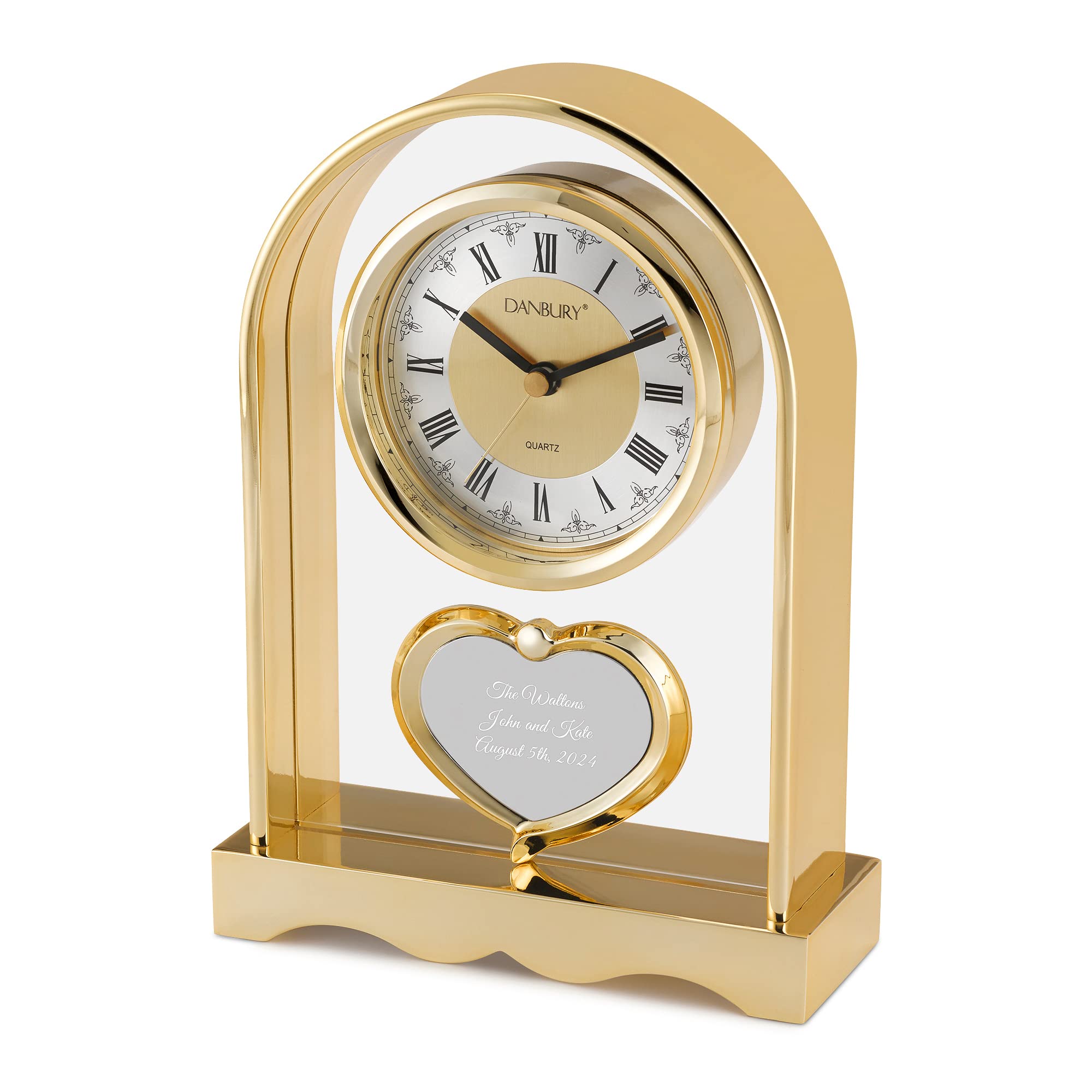 THINGS REMEMBERED Engraved Personalized Gold Tone Arch Heart Clock (Free Customization)