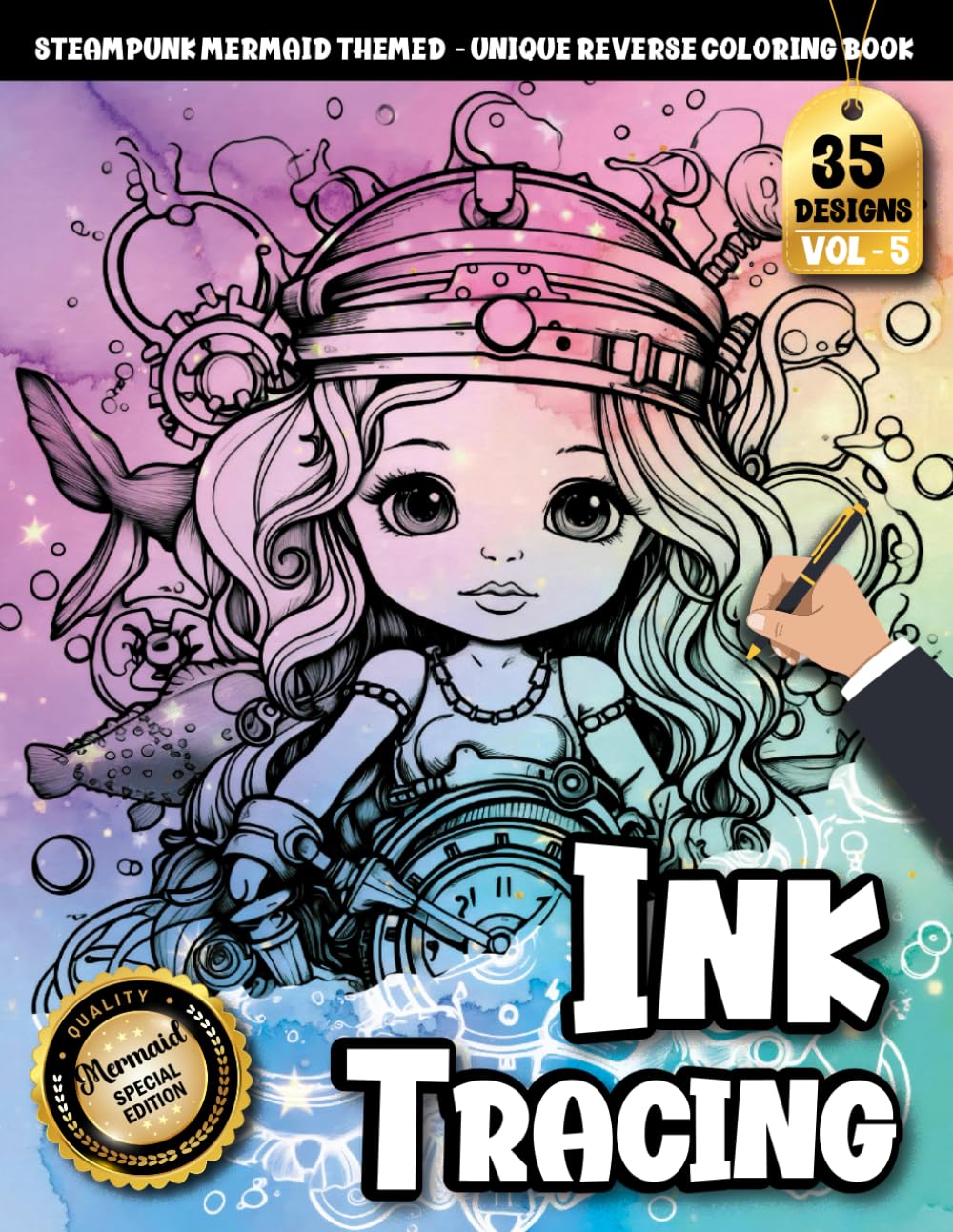 Ink Tracing Book For Adults: A Steampunk Mermaid Tracing Journey Through Gears, Waves, and Mechanical Fantasy