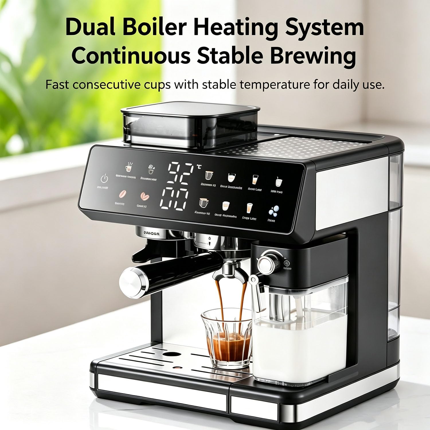 Cafetera Auto con Molinillo, Café Frío/Caliente y Espumador para Casa