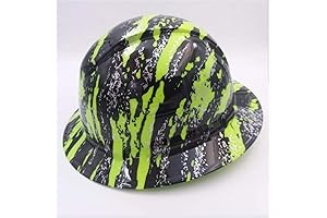 Customized Pyramex Full Brim Hi Vis Green Urban Camo Hard Hat with Ratcheting Suspension