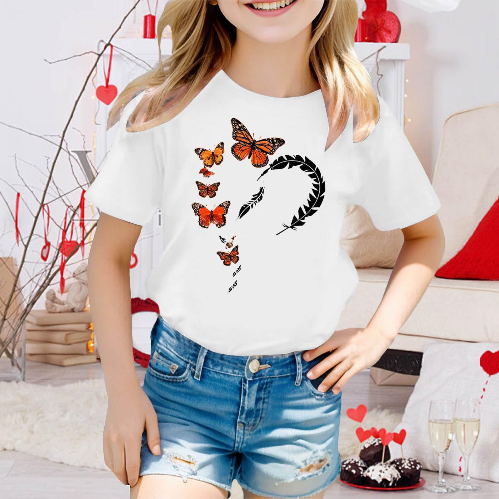 Sommeroberteile für Mädchen Atmungsaktive T-Shirts mit Rundhalsausschnitt modischen Drucken für Outdoor-Aktivitäten bei Kindern von 3 bis 13 Jahren