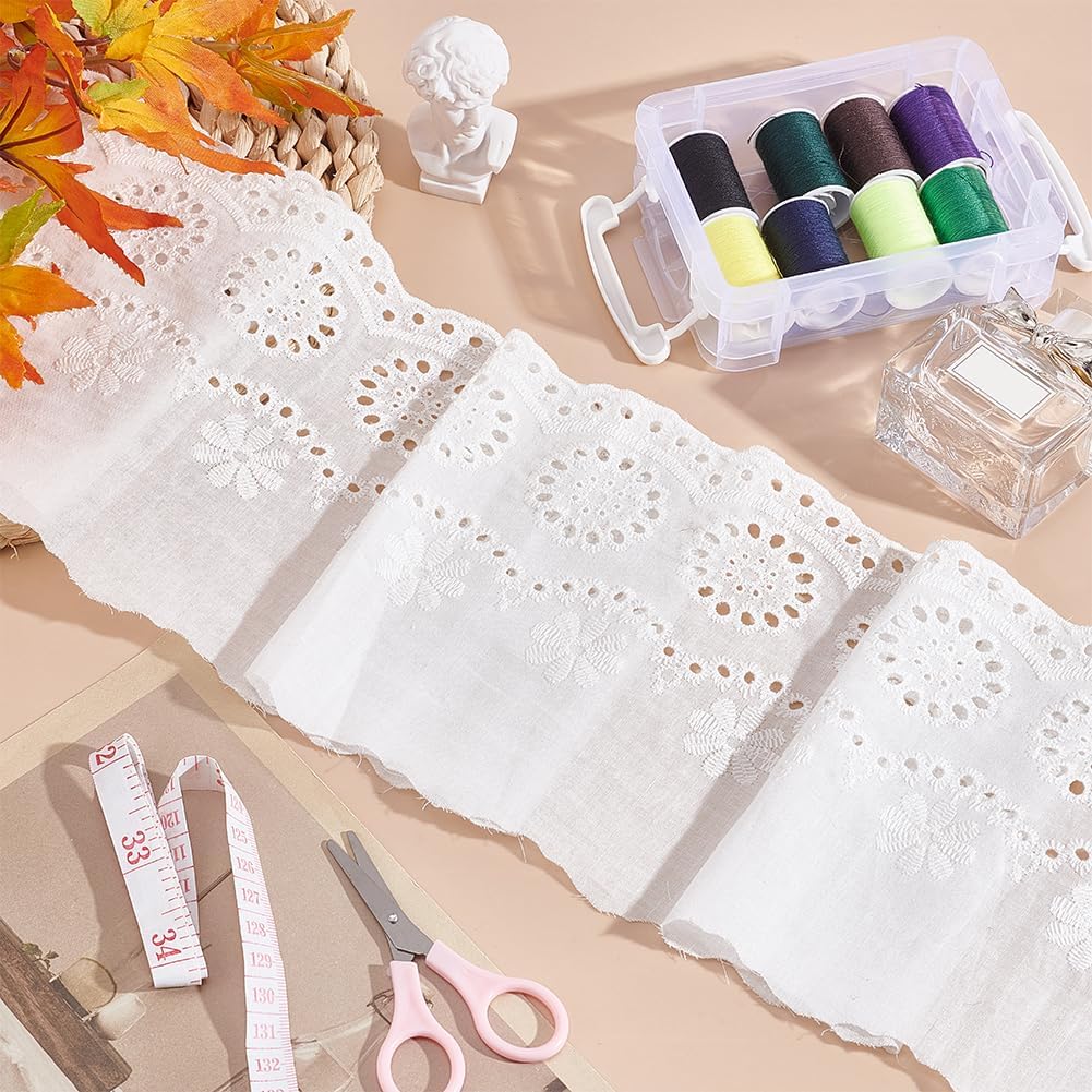 FINGERINSPIRE 7.5 Yard Cotton Embroidered Eyelet Lace Trim, White Floral Eyelet Lace Ribbon, 6.1in Wide, Perfect for Crafts, Baby Clothes, Wedding Apparel