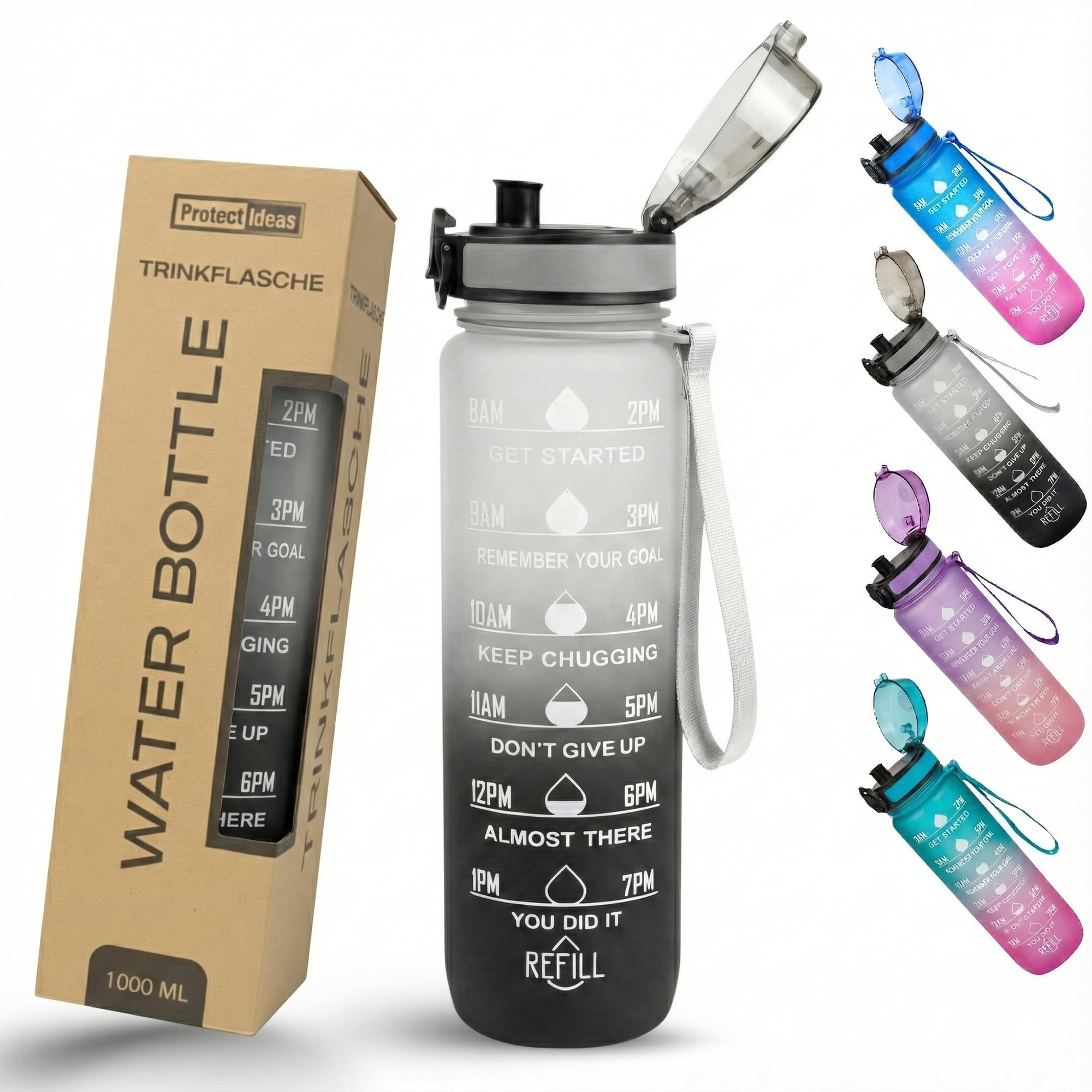BierEx Trinkflasche 1L aus Tritan – BPA-frei, kohlensäuregeeignet & auslaufsicher – Wasserflasche für Sport, Schule & Büro – robuste Sportflasche 1 Liter für Sprudel & stilles Wasser (Weiß Schwarz)