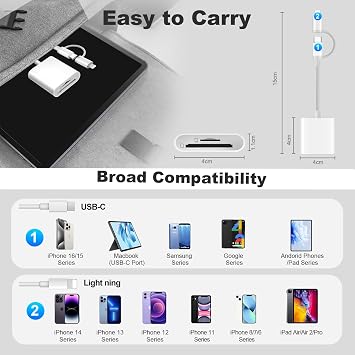 [Apple MFi Certified] SD Card Reader for iPhone iPad, Lightning USB C SD Card Reader for MicroSD/SD, 2 in 1 SD/TF Camera Card Viewer Memory Card Reader for iPhone/iPad/Macbook/Android Samsung/Camera