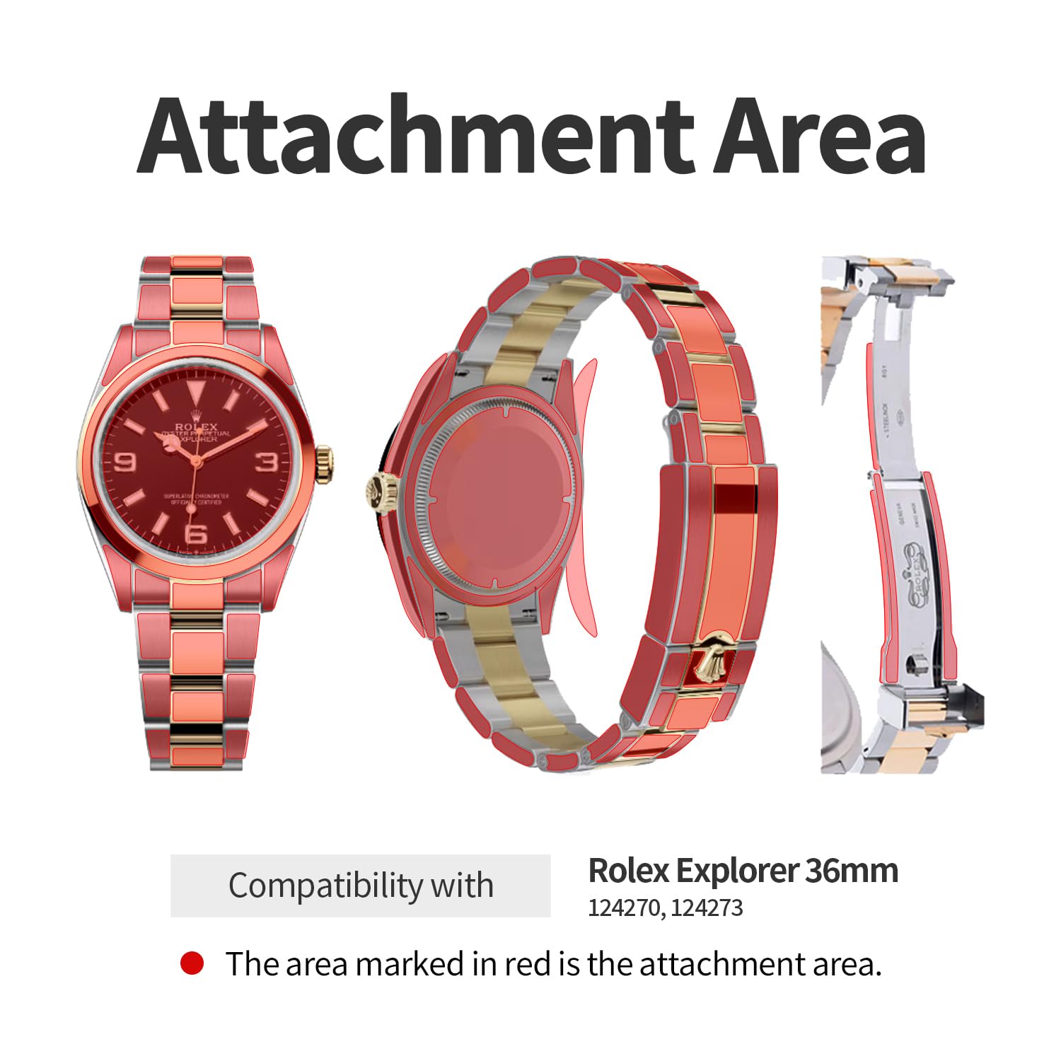 skoko [1Set Full Package Pellicola Protettiva Corpo Compatibile con Rolex Explorer 36mm Ref. 124270 124273, Pelle Chiara Lucida, Copertura Completa, Anti Scartch, Pezzi extra per aree difficili