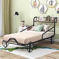 Vista 1 de Cama individual para automóvil con 4 ruedas, barandillas, estante de almacenamiento para niños, adolescentes, niños y niñas, marco de cama