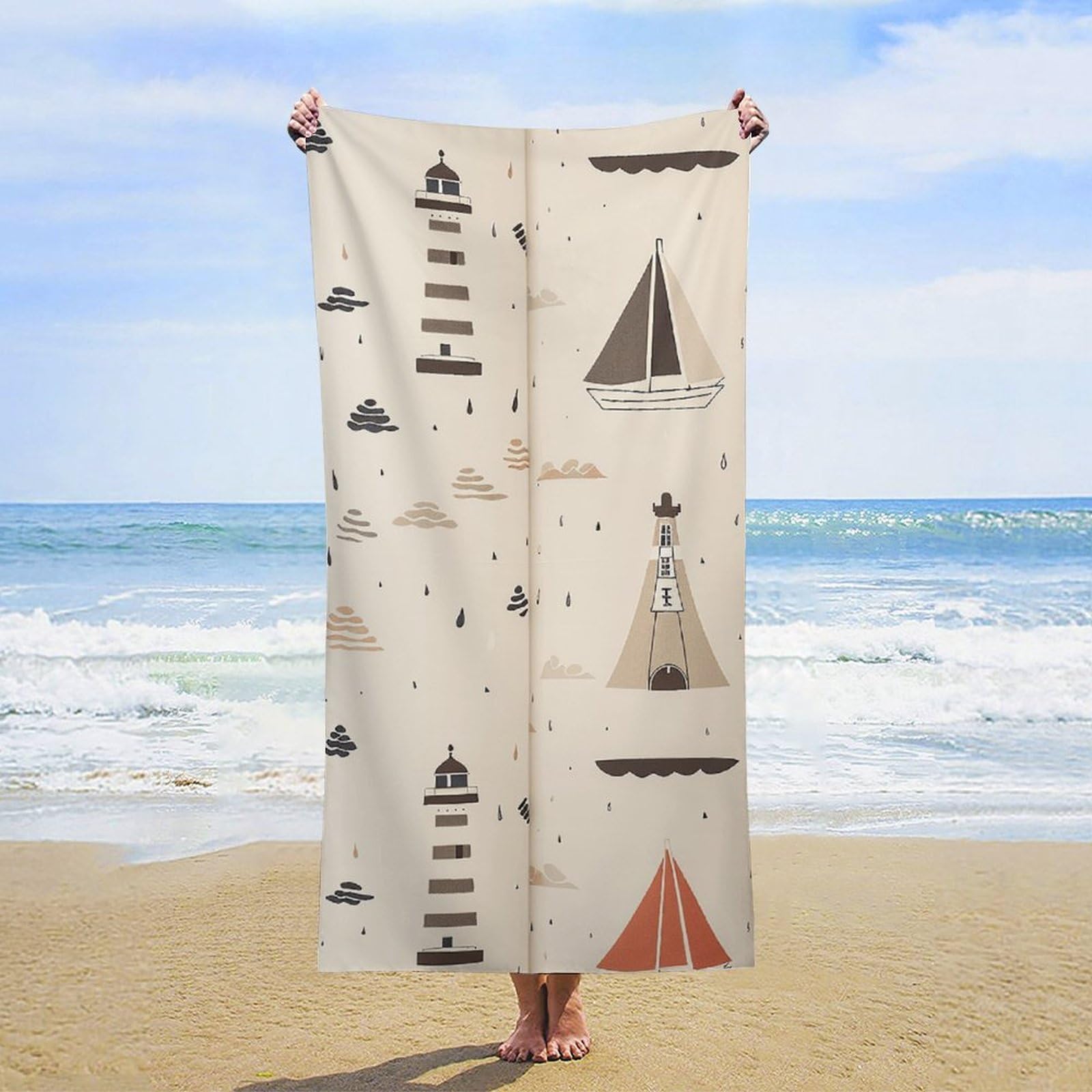 Anceky Oversized Boat Lighthouse Beach Towel Soft Microfiber Bath Towel Quick Dry Absorbent Travel Pool Towels Lightweight Sand Free Blanket Machine Washable for Swim Picnic