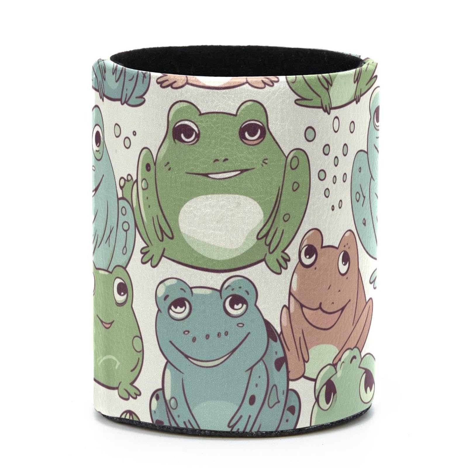 VAPOKF Round Pencil Holders for Desk, Cartoon Frogs Pen Holders Pen Pot Makeup Brushes Storage Desktop Stationery Supplies Organiser for Home Office