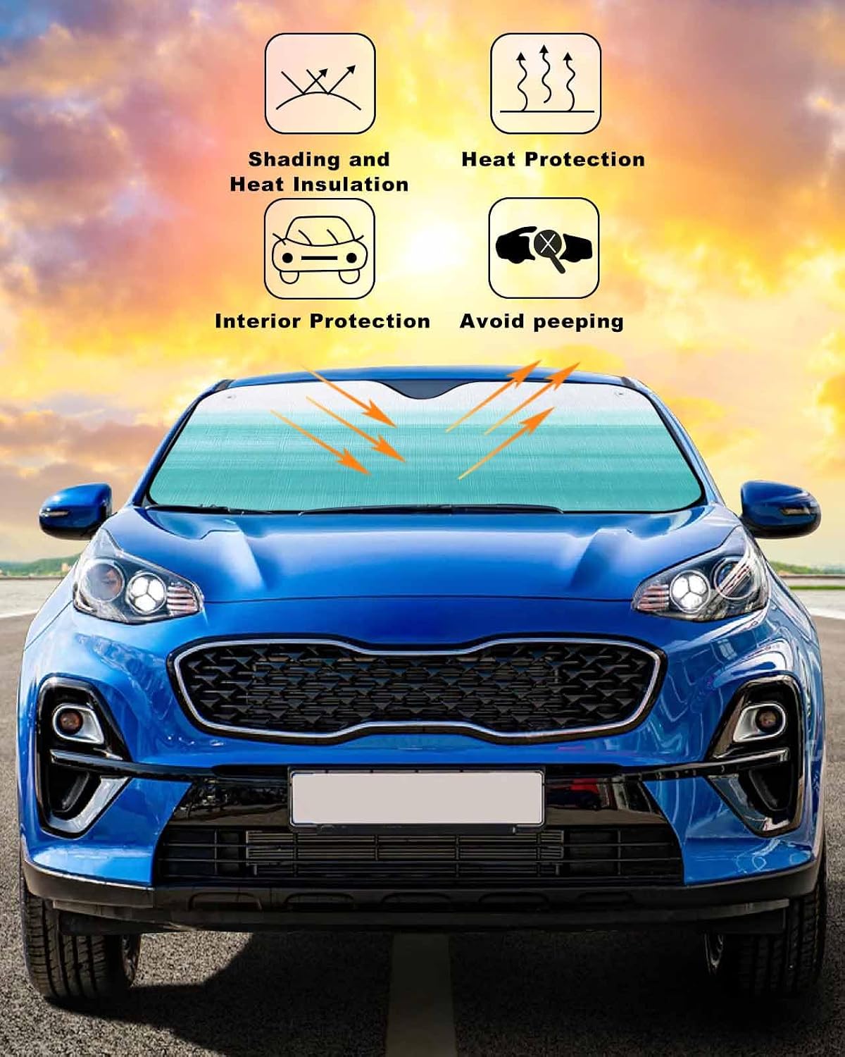 Watercolor Aqua White Gradient Car Sun Visor Automotive Windshield Sunshades,Modern Rustic Theme Foldable Car Front Window Sun Shade UV Ray and Heat Protection Cover for SUV Truck