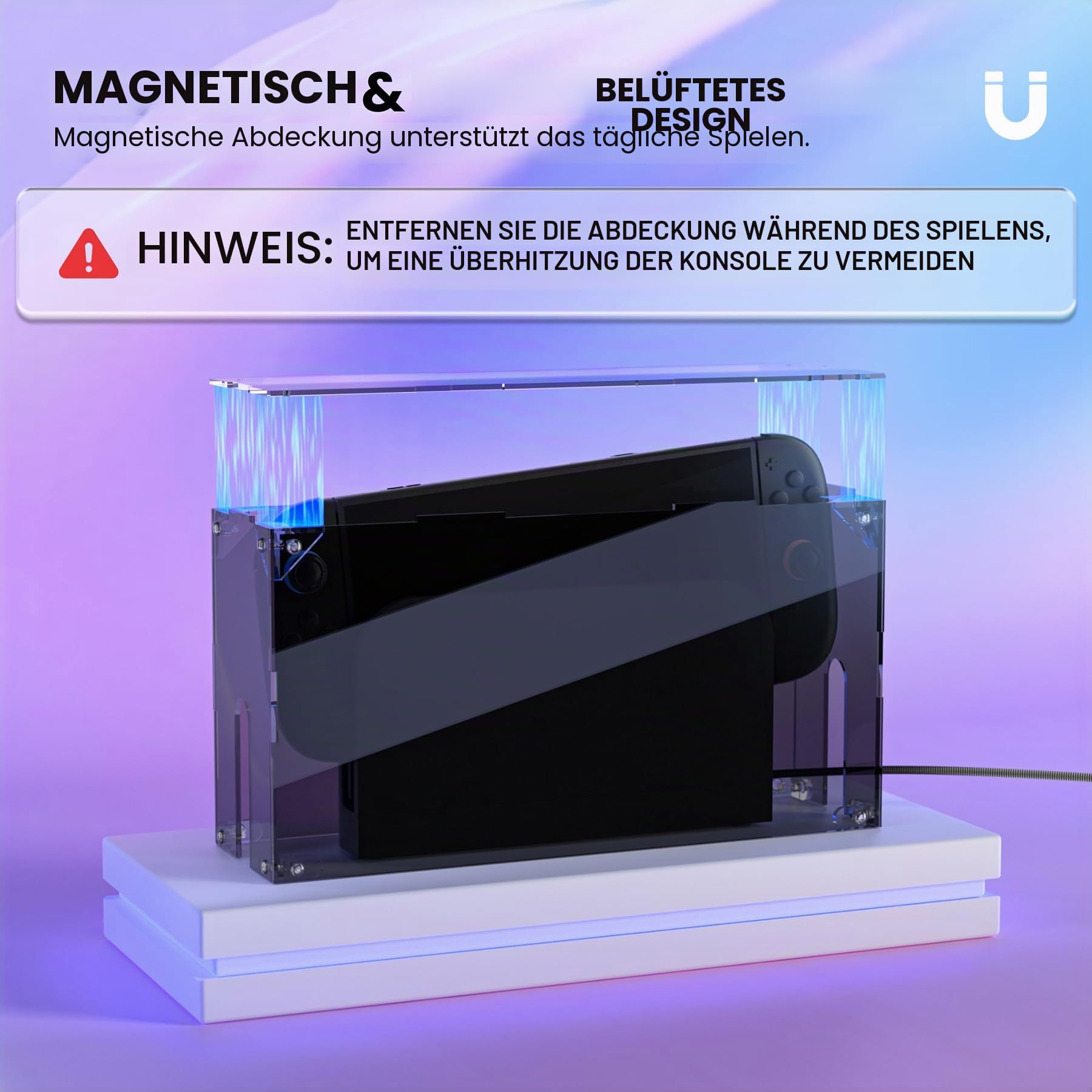 playvital Acryl Vitrine Schaukasten für Nintendo Switch 2, klarer Staubschutzhülle für Switch 2 Dock, Magnetische Belüftungsöffnung, Kratzfeste, wasserdichte, Display-Box, Transparent-Schwarz