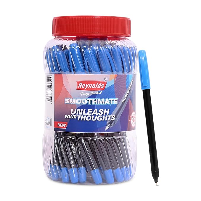Reynolds SMOOTHMATE 40 CT JAR – BLUE | Ball Point Pen Set With Comfortable Grip | Pens For Writing | School and Office Stationery | Pens For Students | 0.7 mm Tip Size at Rs. 150