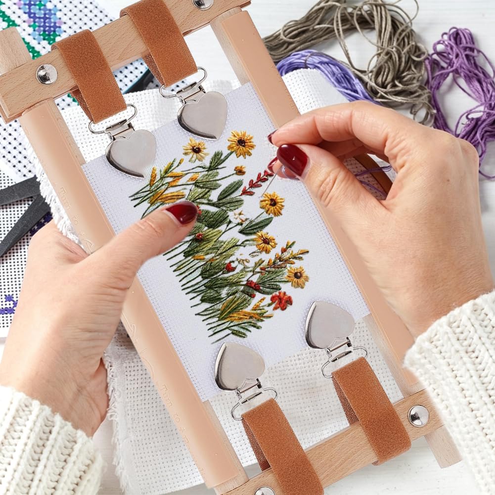 FREEBLOSS Kreuzstich Rollenrahmen Set Stickrahmen Aus Holz Mit Robusten Entenschnabelklemmen Und Selbstklebenden Bändern Für Handarbeiten Quilten Und Nähen 32×15cm (12.6×5.9 Zoll)