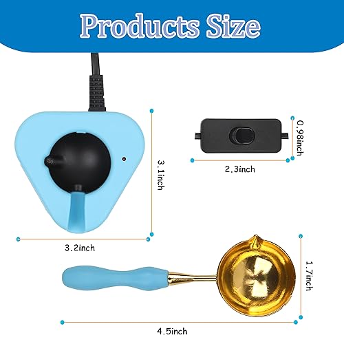 Miniatura 2 de Calentador de sellos de cera con cuchara, olla de fusión de cera, gran herramienta para derretir cera, sellar, sellar cuentas de cera (azul)