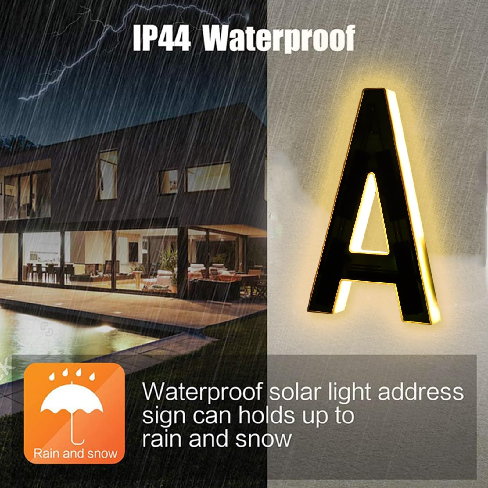 Solar-Hausnummern, 17 cm LED-Solar-Hausnummern und beleuchtetes Buchstabenschild, IP44, wetterfest, Personalisierung, Adressschild, Hausbar für Haus,Garten(Number 8)