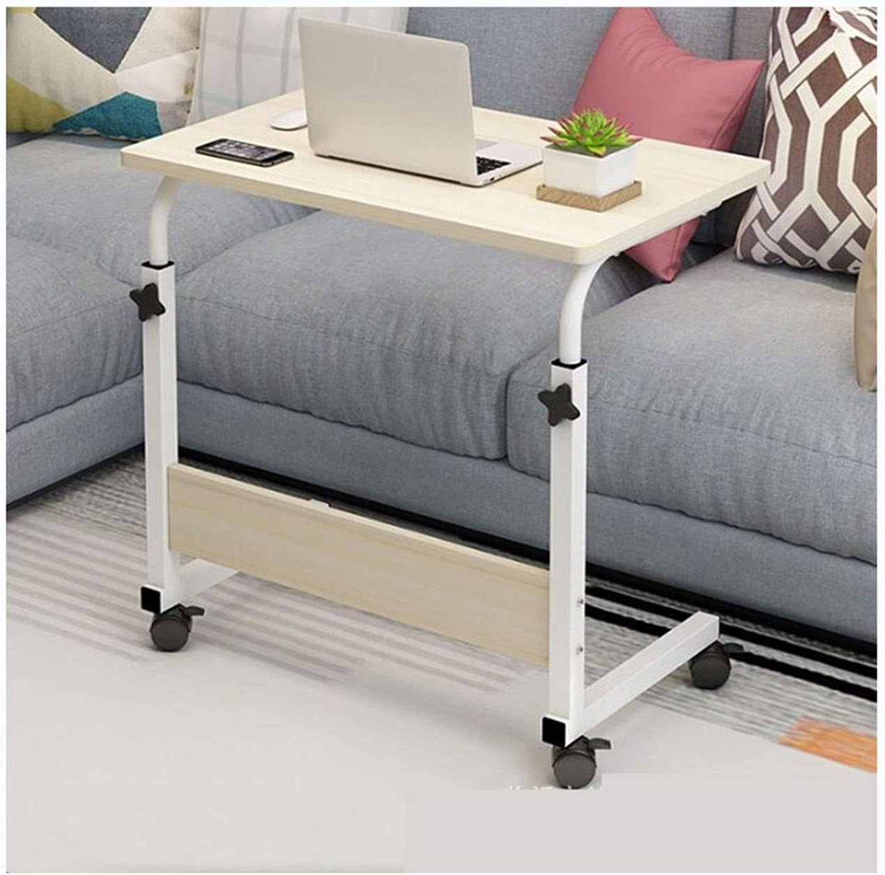 Mobile Overbed Table with Wheels and Tilting Top Rolling Laptop Stand for Sofa Bed