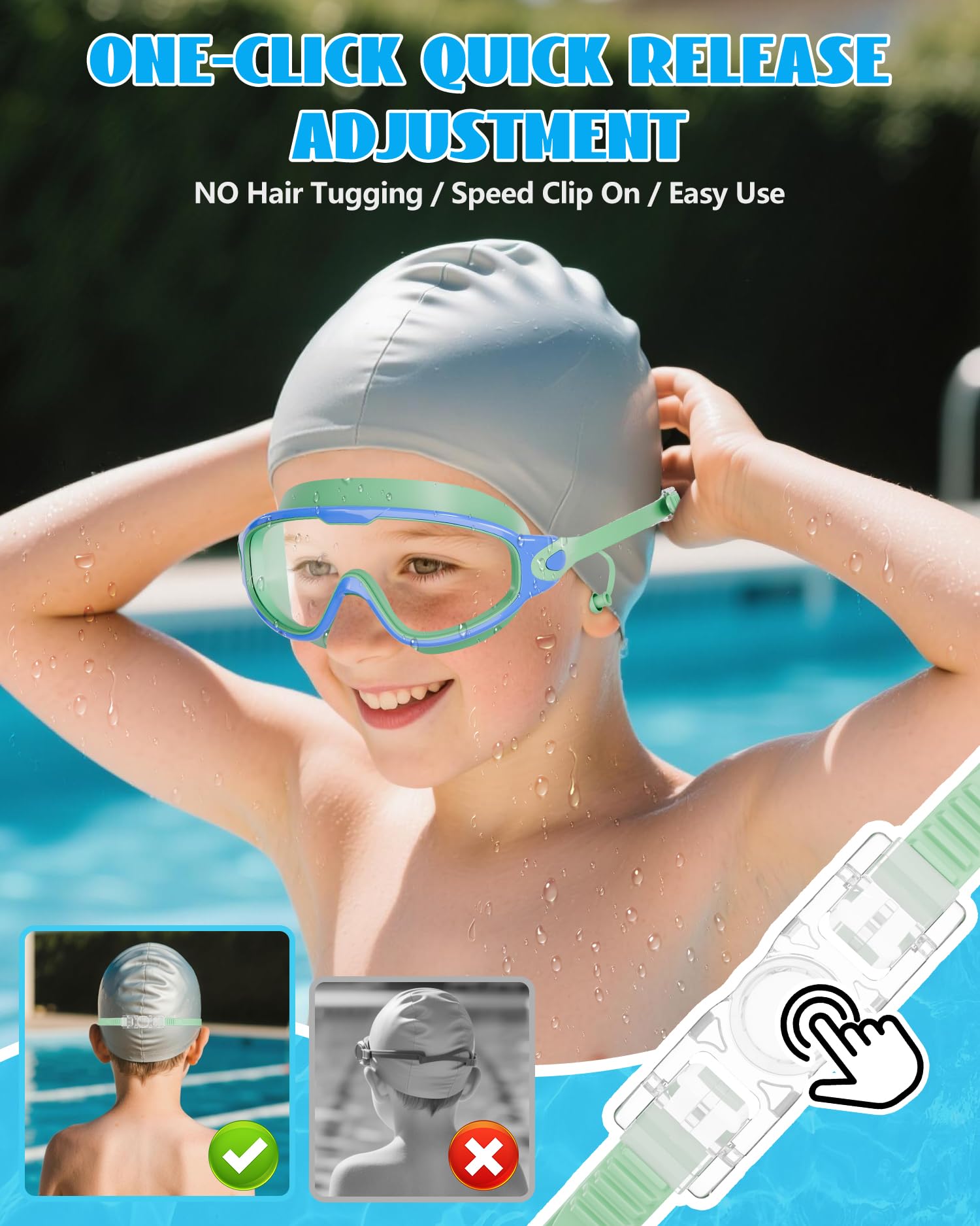 Aegend Occhialini da nuoto per bambini, con ampia vista, anti-appannamento/UV, senza perdite, con tappi per le orecchie, per bambini dai 3 ai 14 anni