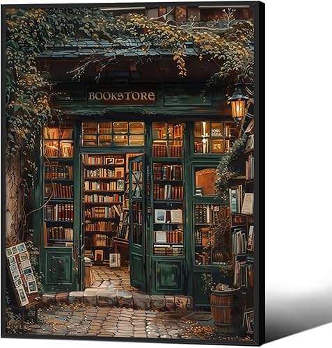 Póster de la Academia Oscura Librería Moody Librería, arte de pared de 08 x 10 pulgadas, marco negro, vintage, pinturas de lectura antiguas,