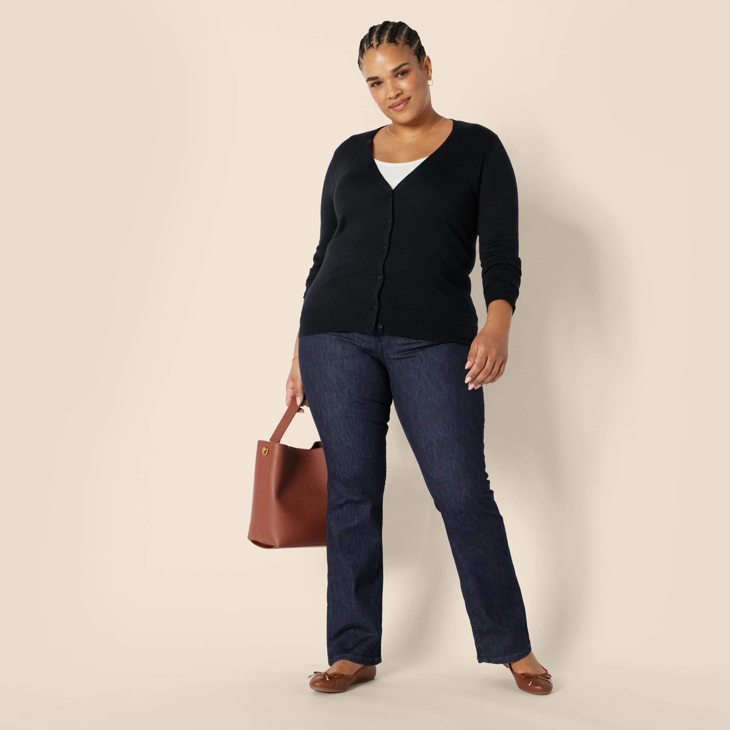 Amazon Essentials Mujer Vaqueros Acampanados Ajustados y Elásticos de Tiro Medio - Colores interrumpidos