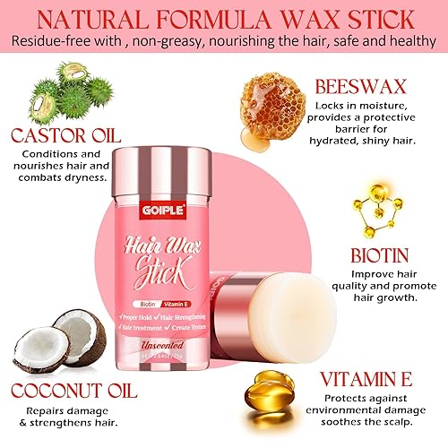 Vista 2 de Goiple Cera de seda para el cabello para adultos y niños, barra de peinado de larga duración, cera de pomada para cabello natural o pelucas, cera
