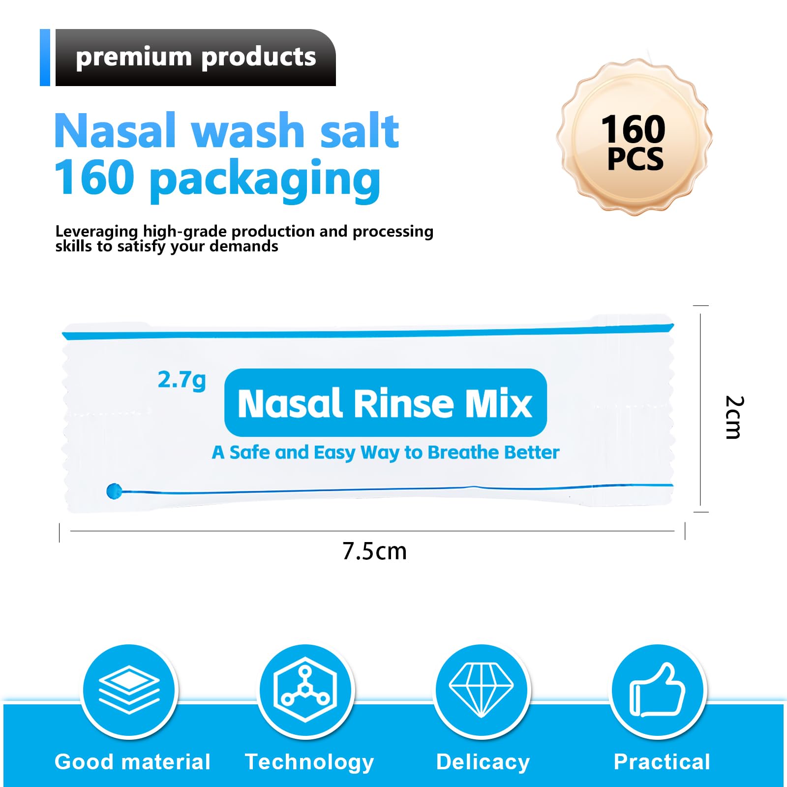 160 Petits Sacs Sachets Sel Nasal 2.7g Rinçage Sinus Irrigation Nasale
