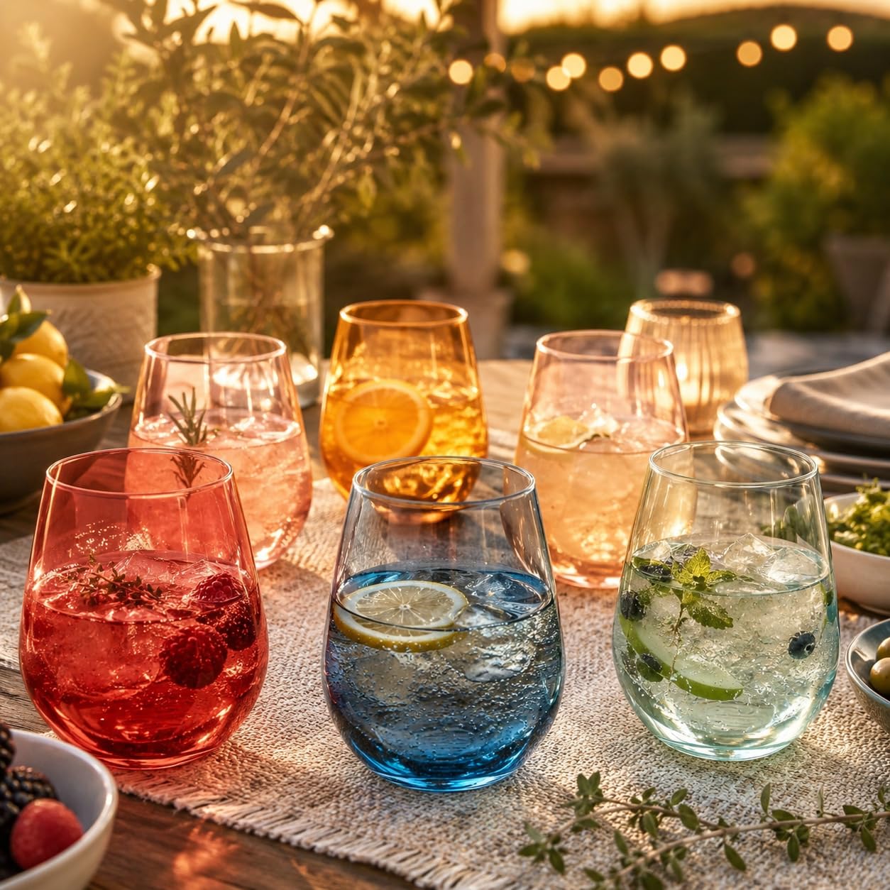 Colorful Wine Glasses Set - 6 Stemless Goblets -8 Colorful Wine Glasses Set - 6 Stemless Goblets -8