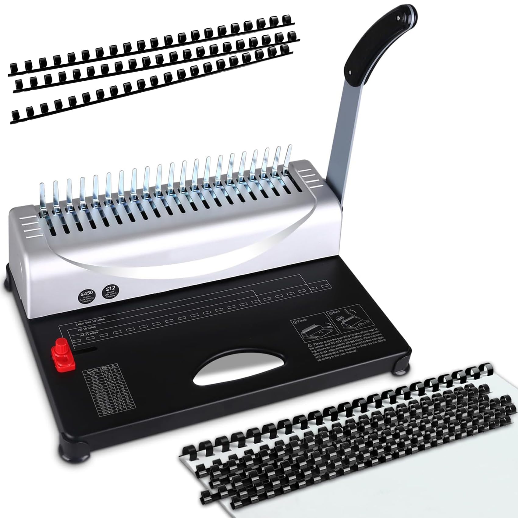 21Holes Binding Machine, Comb Binding Machines with 100PCS Comb Bindings Spines, 450 Sheets Book Binder for Letter Size, A4, A5 Paper