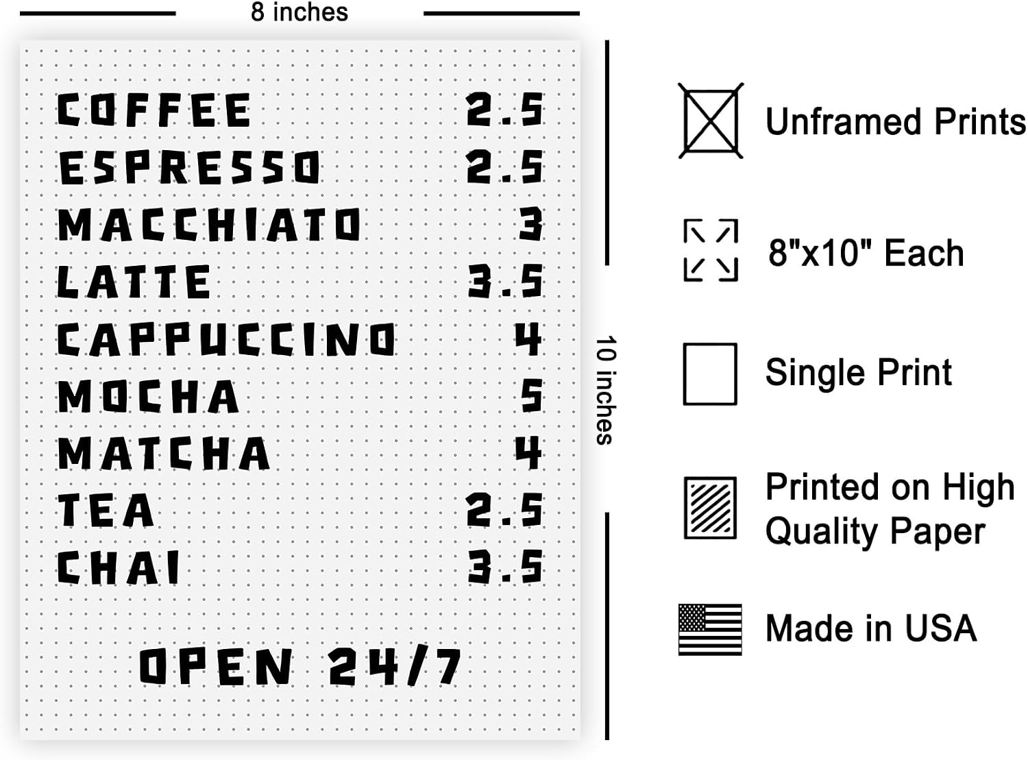 Poster Master Cafe Bar Menu Print - Coffee Poster - Food & Drink Art - Barista Housewarming Gift - Espresso, Caffeine & Latte Art - Coffeehouse or Kitchen Wall Decor - 8x10 UNFRAMED Wall Art