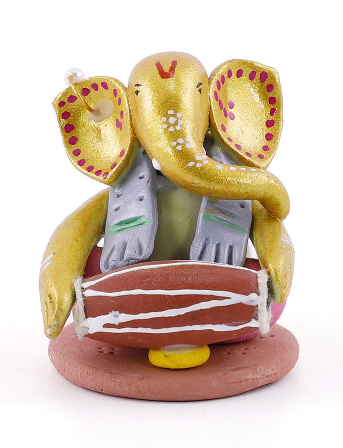 eKolhapuri Handcrafted M-Seal Art Ganesha Idol Playing Dholki/Vinayaka Statue/Car Ganesh Gift Item/Showpiece