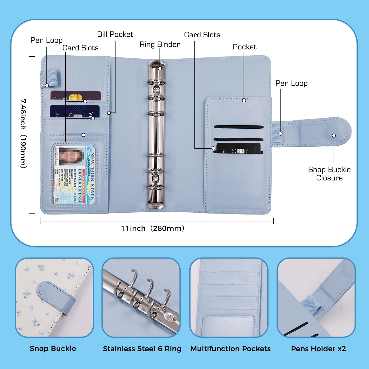 Elevate Your Organization: Review of the A6 Floral Blue Leather 6 Ring Binder