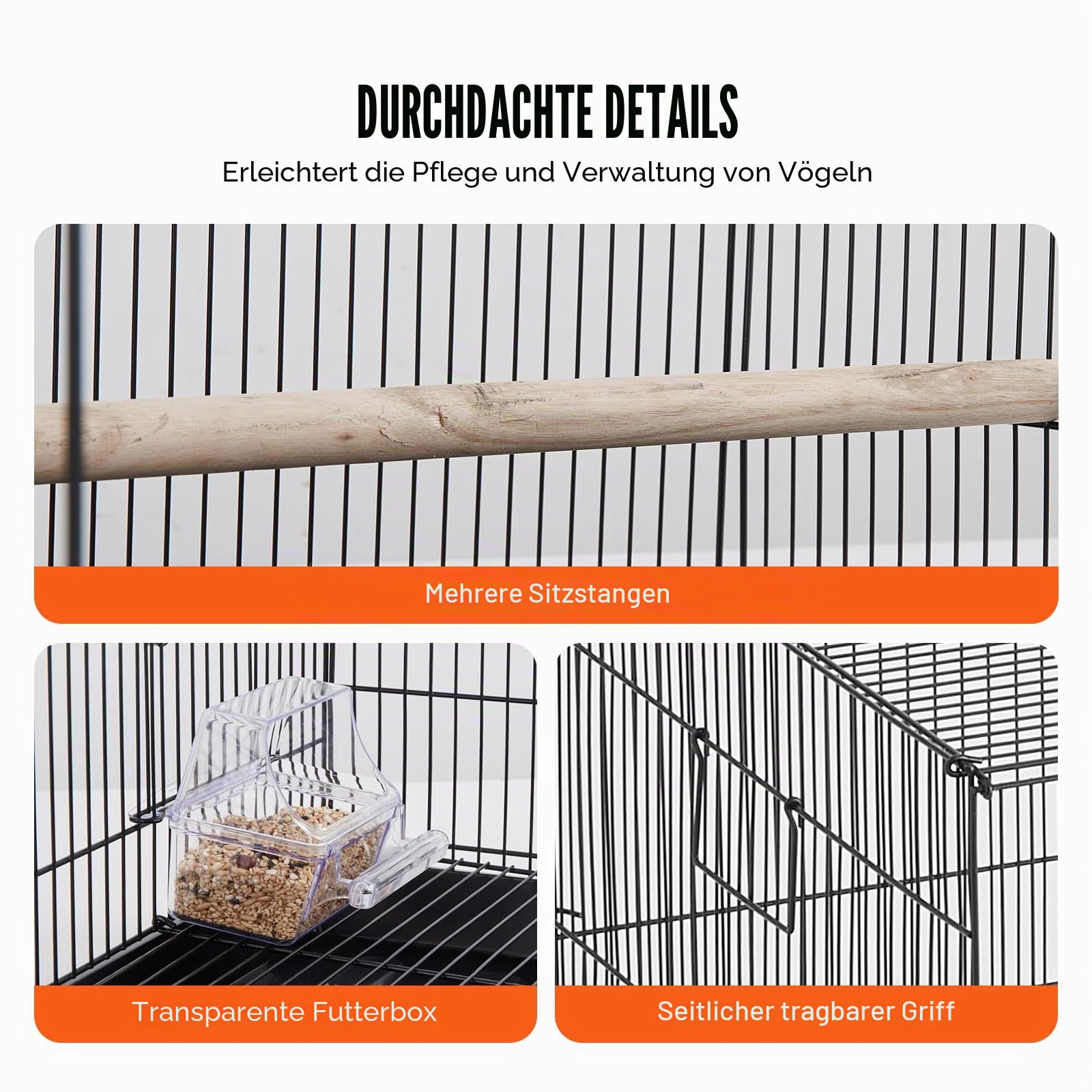 VEVOR Vogelvoliere 76x46x45cm Vogelkäfig aus Q195-Kohlenstoffstahl Vogelhaus für 2-3 mittelgroße bis große Vögel Voliere mit Sicherheitstür Vogelheim Vogelbauer