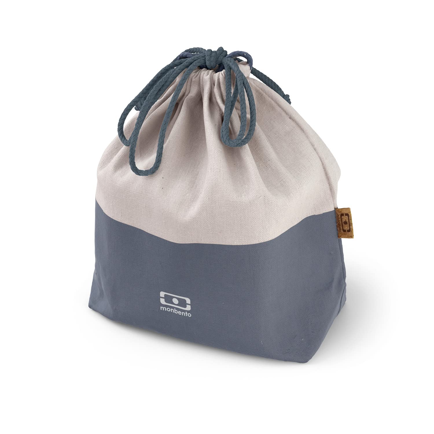 monbentoLunch Bag MB Pochette L Natural Natural - Polyester and Cotton Large Lunch Tote - for Work/School Lunch Packing - Can Contain a Bento Box + a Bottle + a Cutlery Set - Cream & Blue
